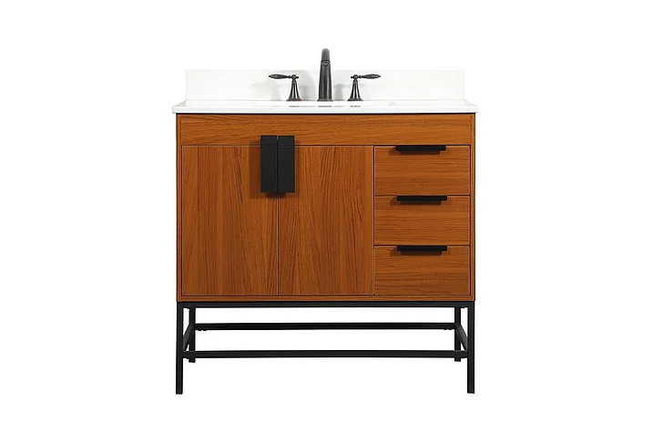 Elegant 36 In. Single Bathroom Vanity in Teak with Backsplash VF48836MTK-BS CLOSEOUT