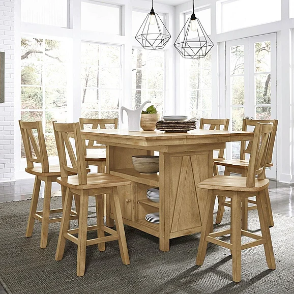 Liberty Furniture Lindsey Farm 7pcs Gathering Dining Table Set in Natural