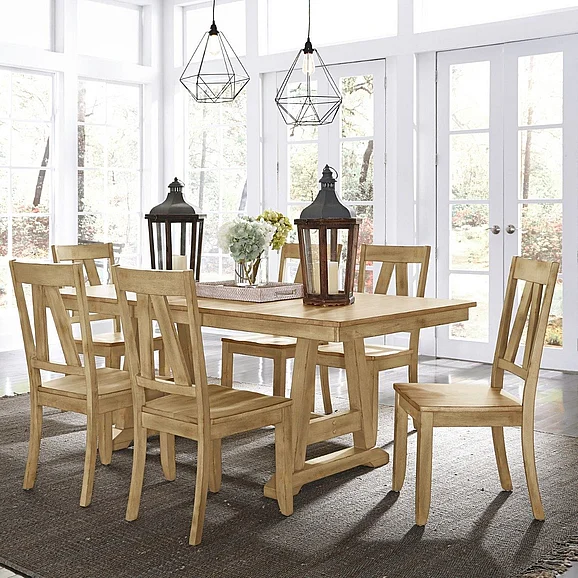 Liberty Furniture Lindsey Farm 7pcs Trestle Dining Table Set in Natural