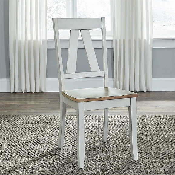 Liberty Furniture Lindsey Farm Splat Back Side Chair (RTA) in Weathered White & Sandstone (Set of 2)