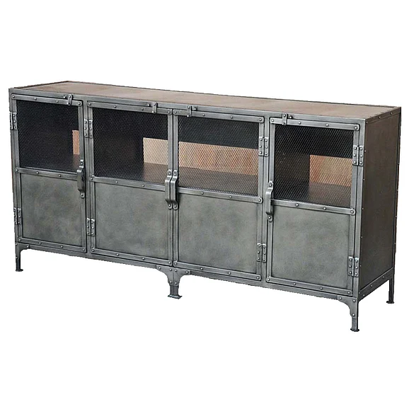 Moti Furniture Inverness 4 Door Metal Media Console in Grey