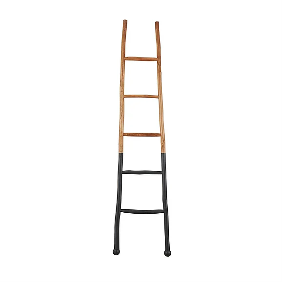 UMA Brown Wood Handmade Two-Toned Slanted Ladder with Wider Base and Ball Feet, 18" x 2" x 73" | 63222 CLOSEOUT