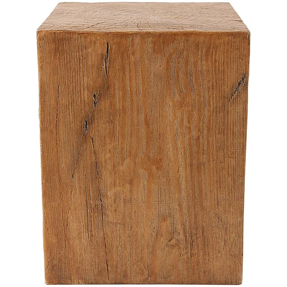 UMA Brown Magnesium Oxide Block Outdoor Accent Table with Natural Textured Wood Grain, 14" x 14" x 18" | 63228 CLOSEOUT