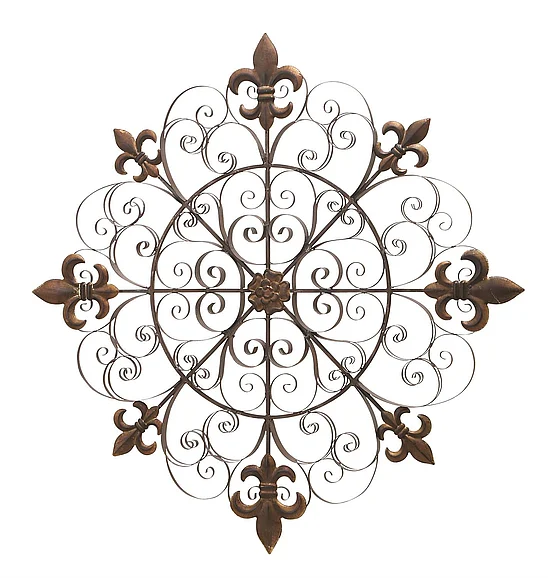 UMA Brown Metal Fleur De Lis Medallion Home Wall Decor with Detailed Scrollwork, 42" x 1" x 42" | 63250