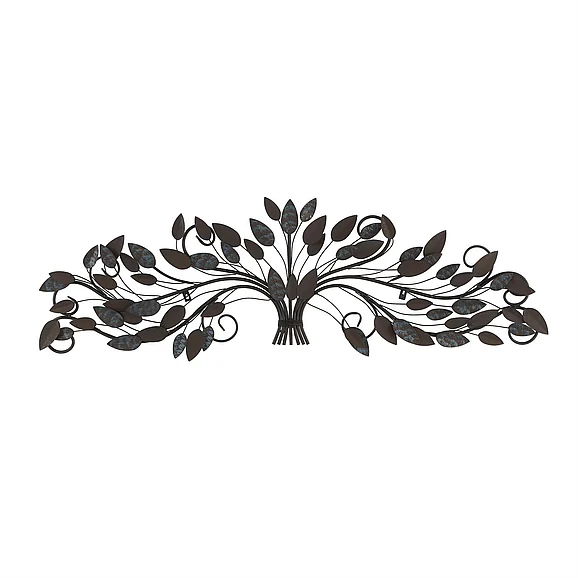 UMA Blue Metal Leaf Home Wall Decor with Beaded Accents, 51 x 2 x 15 | 63280