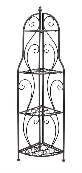 UMA Black Metal Scroll Indoor Outdoor Arched Tall Folding Corner 4 Shelf Bakers Rack, 17" x 11" x 60" | 63377