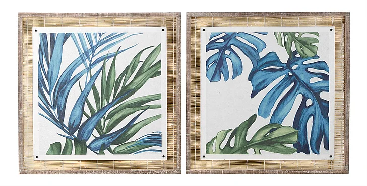 UMA Blue Dried Plant Leaf Framed Wall Art with Brown Frame 63412