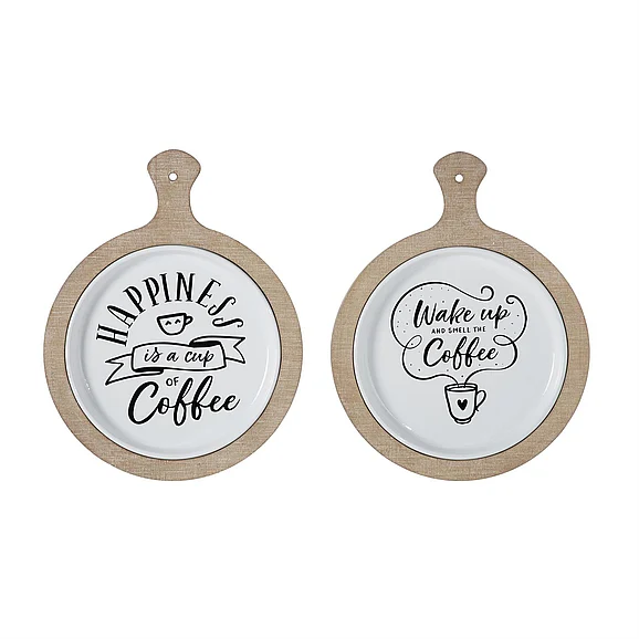UMA White Metal Farmhouse Coffee Sign Wall Decor, Set of 2 12W, 14H | 63420 CLOSEOUT