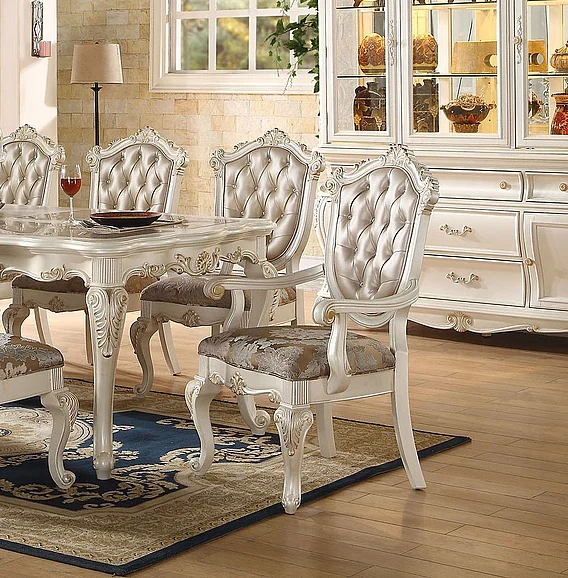 Acme Chantelle Arm Chair in Rose Gold and Pearl White (Set of 2) 63543