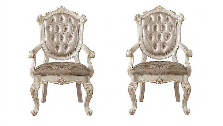 Acme Chantelle Arm Chair in Rose Gold and Pearl White (Set of 2) 63543
