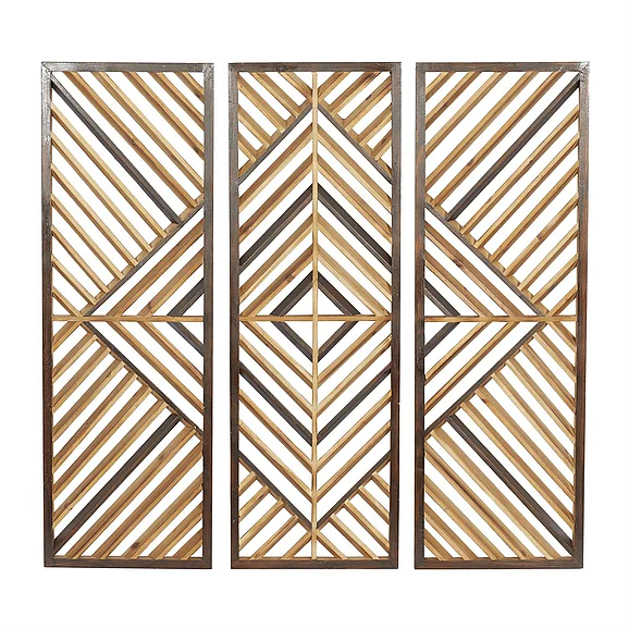 UMA Brown Wood Geometric Slatted Wood Design Home Wall Decor, (Set of 3) 12W, 35H | 63637