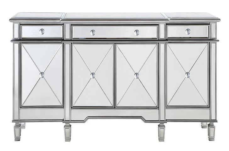 Elegant 3 Drawer 4 Door Cabinet 60 In. x 14 In. x 36 In. in Silver Clear MF6-1001SC