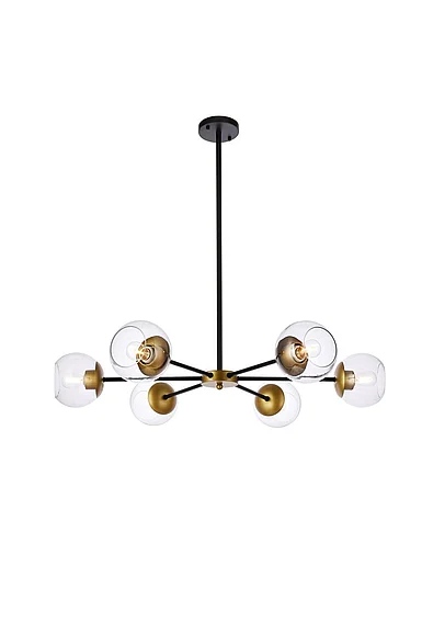 Elegant Briggs 36 In. Pendant in Black and Brass with Clear Shade LD642D36BRK