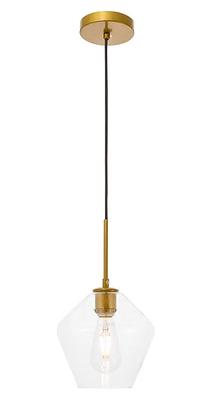 Elegant Gene 1 Light Brass and Clear Glass Pendant LD2256BR