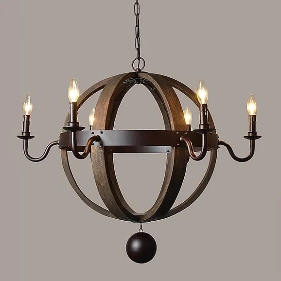Moti Furniture Molly Iron and Wood Open Work Globe Pendant in Brown 64001001
