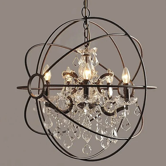Moti Furniture Olivia Iron Globe Pendant w/ Crystal Accents in Black 64001002