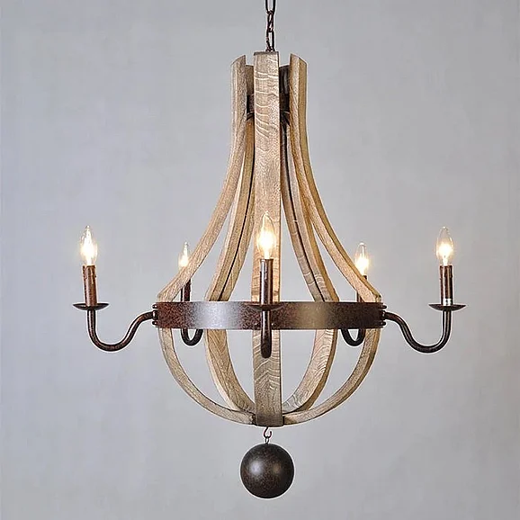Moti Furniture Tessa Iron and Wood Pendant in Brown 64001003