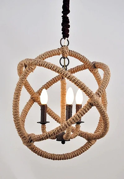 Moti Furniture Ada Iron and Jute Globe Pendant in Brown 64001005