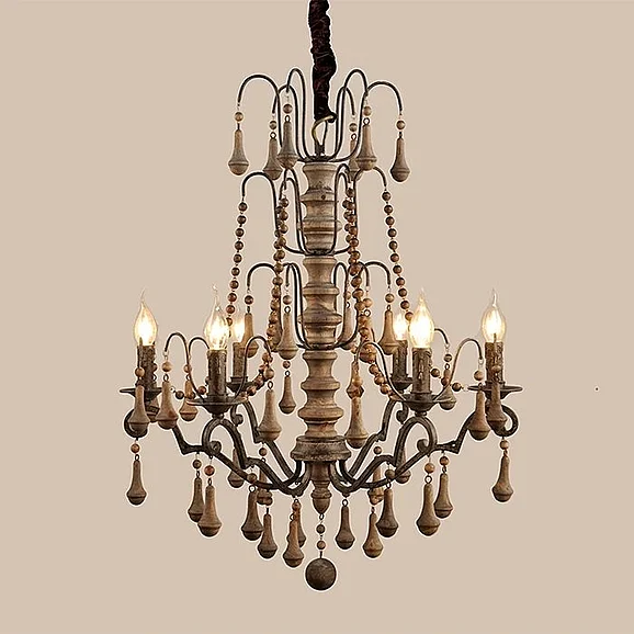 Moti Furniture Evelyn Iron and Wood Victorian Pendant in Brown 64001007