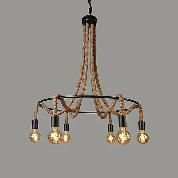 Moti Furniture Emily Iron and Jute Drape Pendant in Black/Brown 64001011