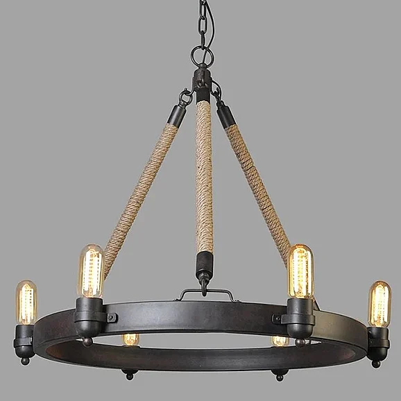 Moti Furniture Nora Iron and Jute Banded Pendant in Black/Brown 64001014