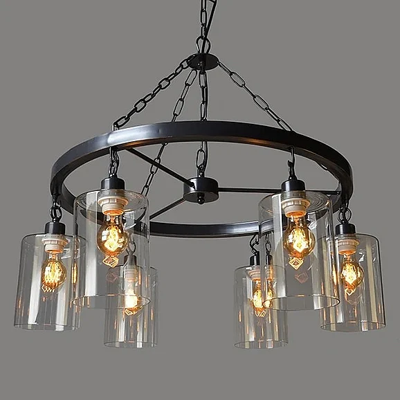 Moti Furniture Mae Iron and Clear Glass Pendant in Black 64001016