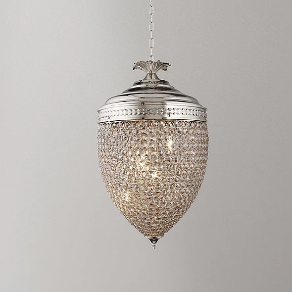 Moti Furniture Honore Smoke Glass Bead Acorn Pendant in Smoke/Silver 64001042
