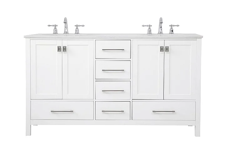 Elegant 60 In. Double Bathroom Vanity in White VF18860DWH