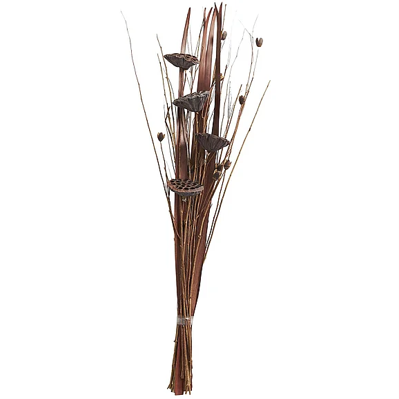 UMA Brown Dried Plant Lotus Flower Handmade Tall Bouquet Home Decor Natural Foliage with Grass and Branch Accents, 12" x 5" x 40" | 64223 CLOSEOUT