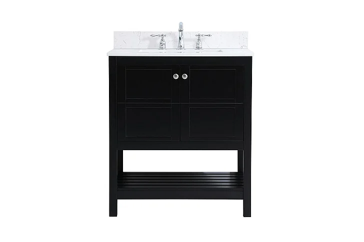 Elegant 30 In. Single Bathroom Vanity in Black with Backsplash VF16430BK-BS