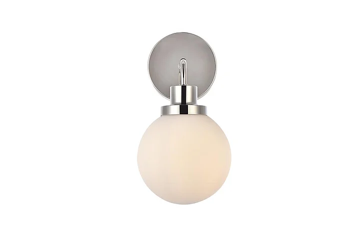 Elegant Hanson 1 Light Bath Sconce in Polished Nickel with Frosted Shade LD7030W8PN