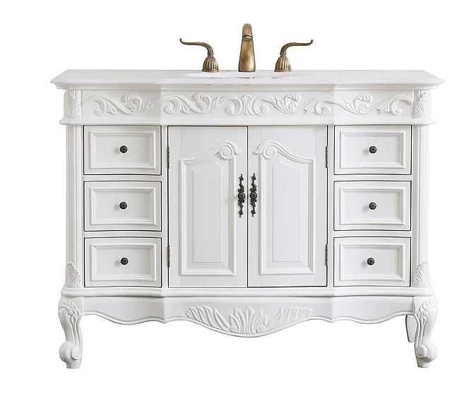 Elegant 48 In. Single Bathroom Vanity in Antique White with Ivory White Engineered Marble VF38848AW-VW