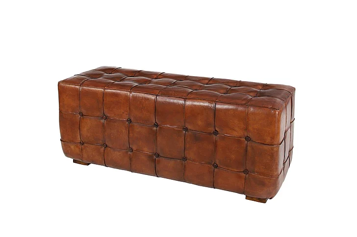 UMA Brown Leather Tufted Upholstered Home Bench with Block Feet, 48 x 18 x 20 | 64779