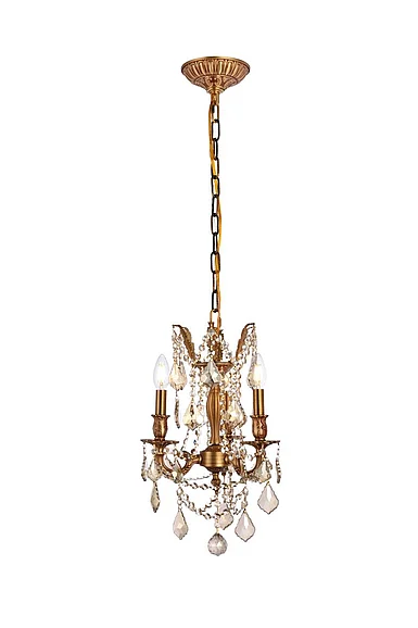 Elegant Rosalia 3 Light French Gold Pendant Golden Teak (Smoky) Royal Cut Crystal 9203D13FG-GT/RC