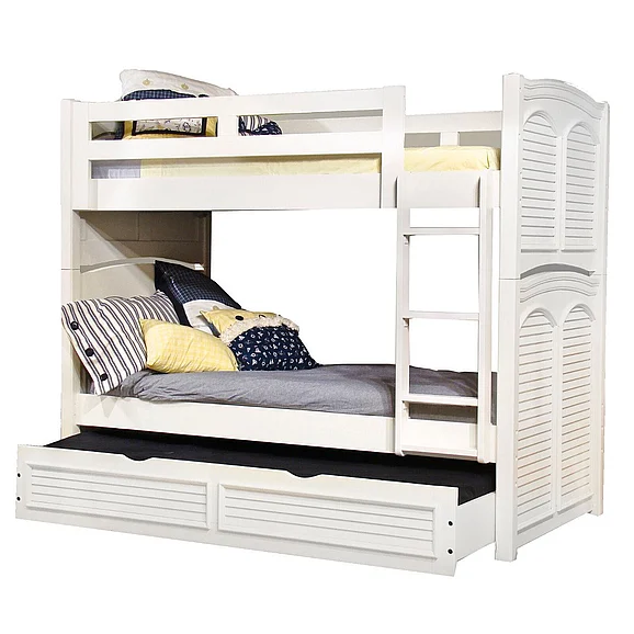 American Woodcrafters Cottage Traditions Twin Over Twin 3/3 Over 3/3 Bunkbed - with Trundle - White Cottage 6510-33BBT