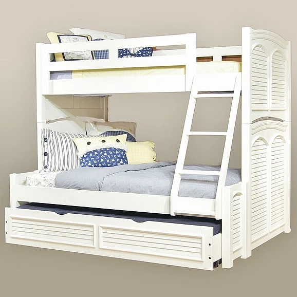 American Woodcrafters Cottage Traditions Twin Over Full 3/3 over 4/6 Bunkbed - with trundle - White Cottage 6510-TFBBT