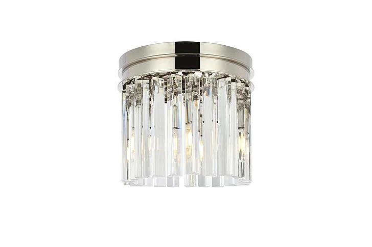Elegant Sydney 3 Light Polished Nickel Flush Mount Clear Royal Cut Crystal 1208F12PN/RC