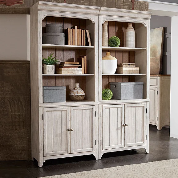 Liberty Farmhouse Reimagined 2pc Bookcase in Antique White 652-HO201