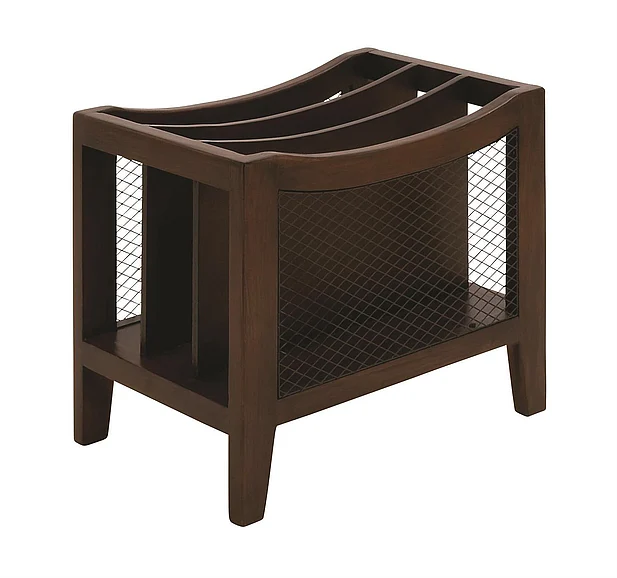 UMA Wood 3-Slot Decorative Magazine Holder with Netting Side Panels in Brown 65336