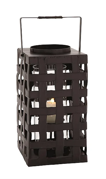 UMA Black Metal Decorative Indoor Outdoor Candle Lantern, 8" x 8" x 20" | 65378 CLOSEOUT