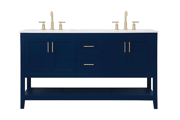Elegant 60 In. Double Bathroom Vanity in Blue VF16060DBL