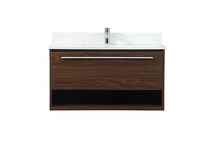 Elegant 36 In. Single Bathroom Vanity in Walnut with Backsplash VF43536MWT-BS