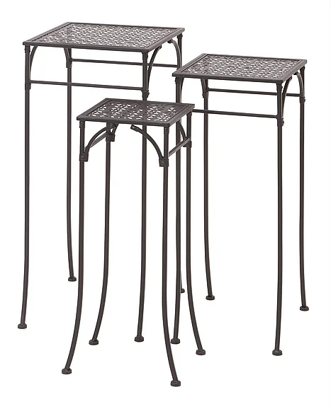 UMA Black Metal Cut-out 3 Tier Indoor Outdoor Plantstand, Set of 3 28, 26, 24H | 65798