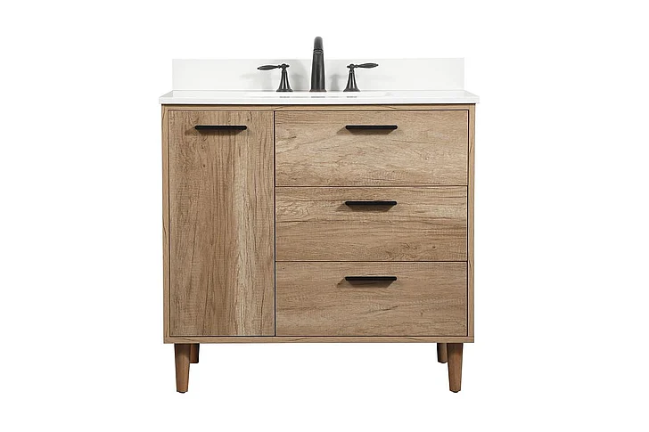 Elegant 36 In. Single Bathroom Vanity in Natural Oak with Backsplash VF47036NT-BS