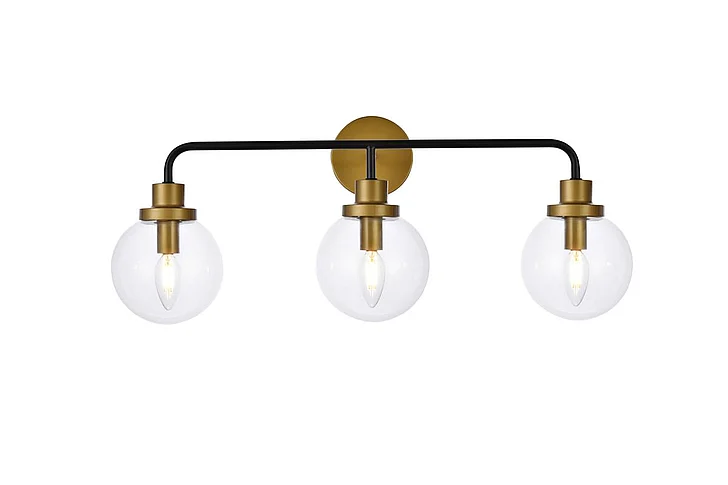 Elegant Hanson 3 Lights Bath Sconce in Black with Brass with Clear Shade LD7035W28BRB