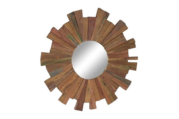 UMA Brown Teak Wood Wall Mirror, 36" x 2" x 36" | 66067 CLOSEOUT