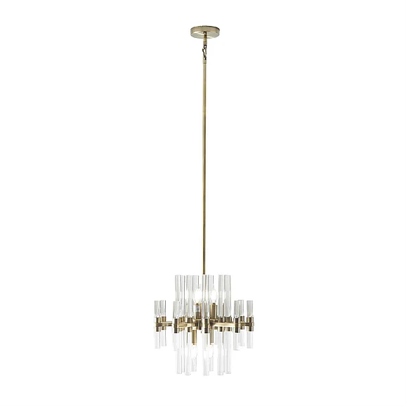 UMA Gold Metal Crystal Embellished 8 Light Room Chandelier with Link Style Chain, 16" x 16" x 52" | 66935 CLOSEOUT