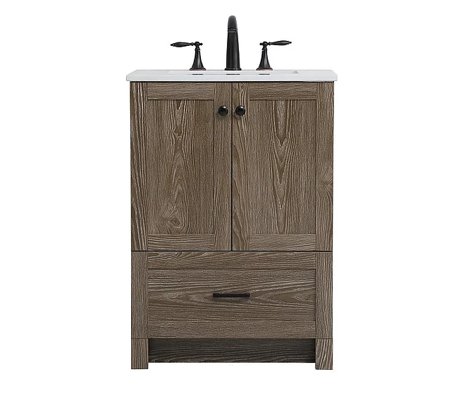 Elegant 24 In. Single Bathroom Vanity in Weathered Oak VF2824WO