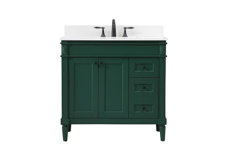 Elegant 36 In. Single Bathroom Vanity in Green with Backsplash VF31836GN-BS CLOSEOUT
