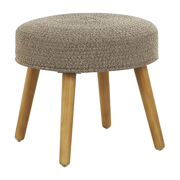 UMA Brown Polyester Chevron Textured Living Room Stool with Brown Wooden Legs, 19" x 19" x 17" | 67035 CLOSEOUT